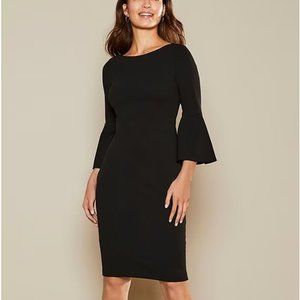 Calvin Klein 3/4 Bell Sleeve Boat Neck Black Sheath Dress Size 8